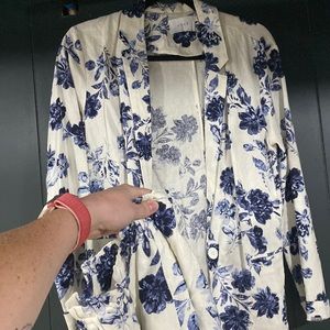 Navy and cream floral linen shorts suit jacket and shorts